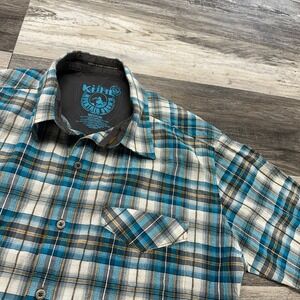 Kuhl Hiking Fishing‎ Plaid Shirt Blue White Mens M Short Sleeve Button Up Shirt